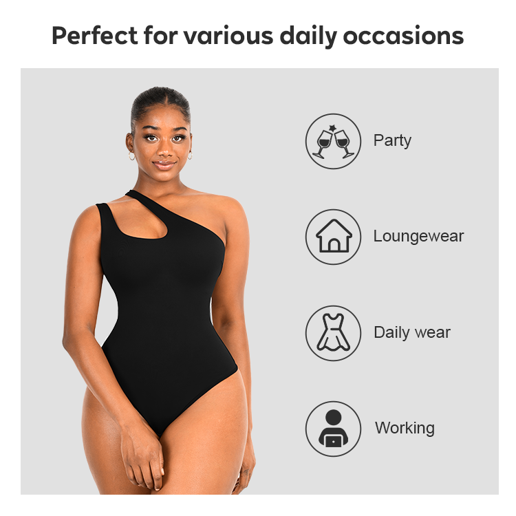 Chic Black Asymmetrical One Shoulder Shaping Bodysuit