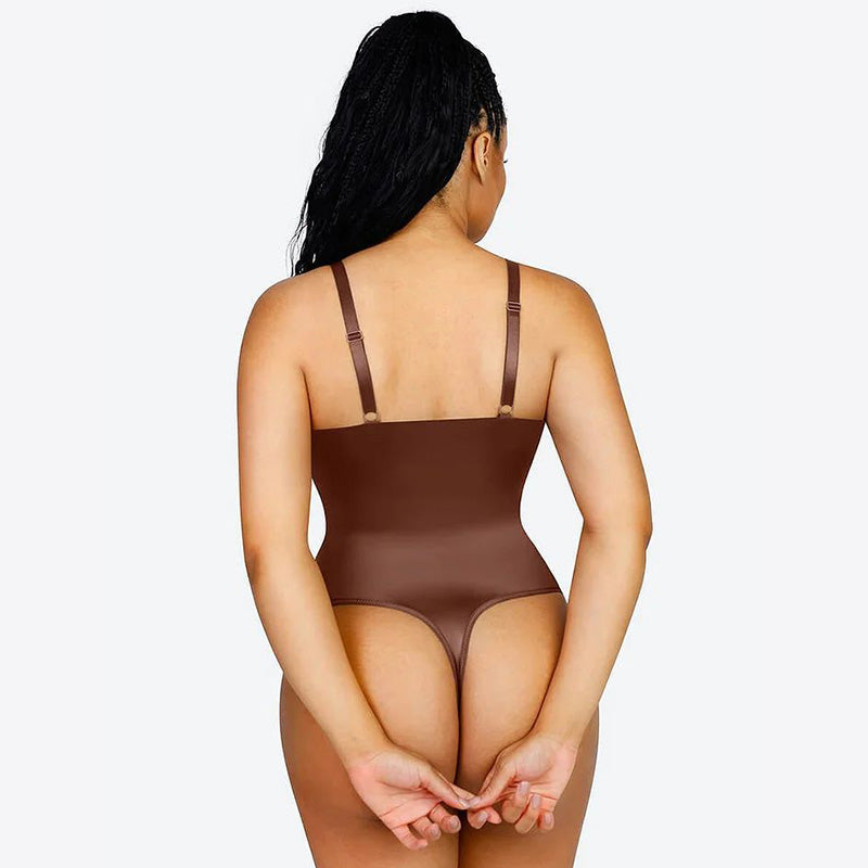 Elegant Satin Shimmer Cocoa Contoured Shaping Bodysuit