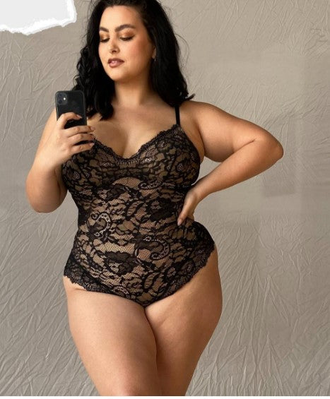 Elegant Black Lace Deep V Slimming Tummy Control Bodysuit