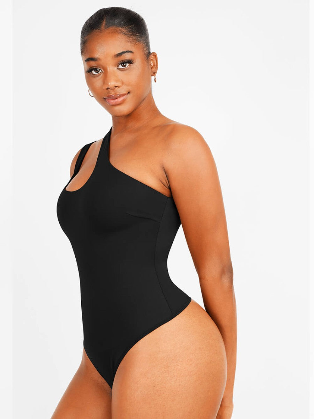 Chic Black Asymmetrical One Shoulder Shaping Bodysuit