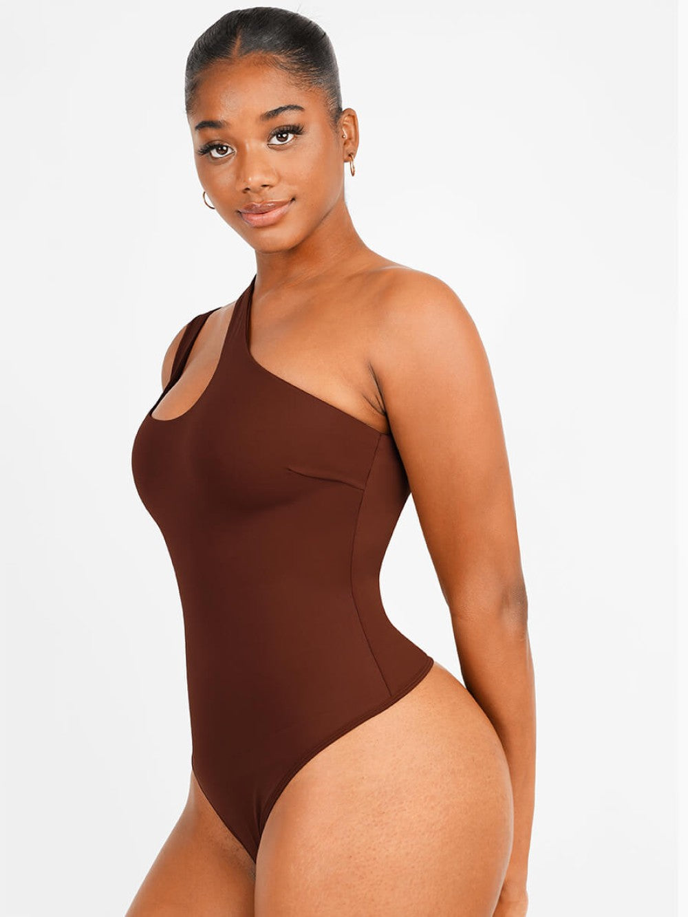 Chic Cocoa Asymmetrical One Shoulder Shaping Bodysuit